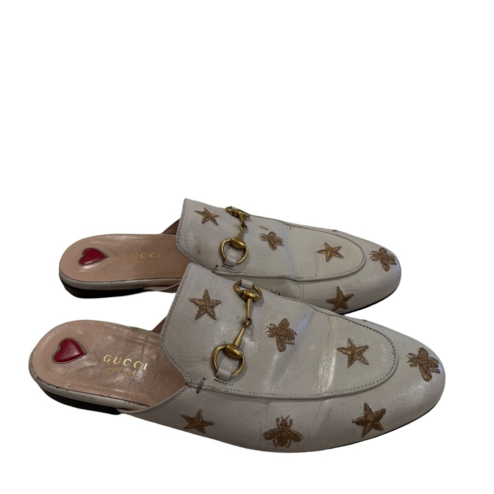 Gucci Cream and Gold Embroidered Mules